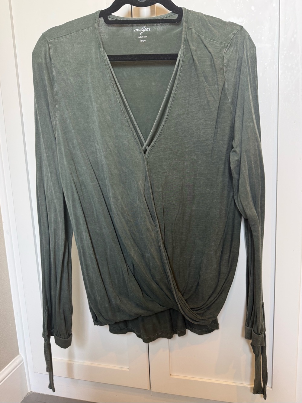Alya Olive Draped Long Sleeve Top